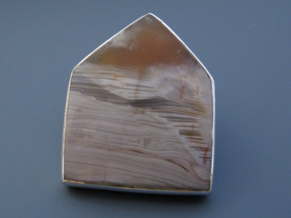 house pin - petrified wood - silver