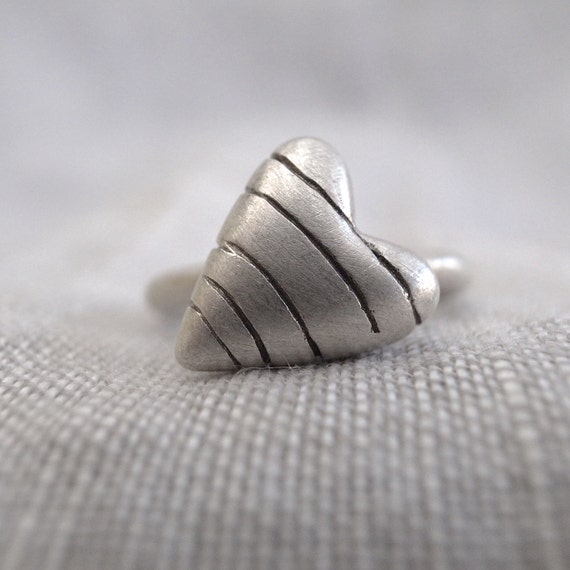 heart stack ring - sterling silver - striped