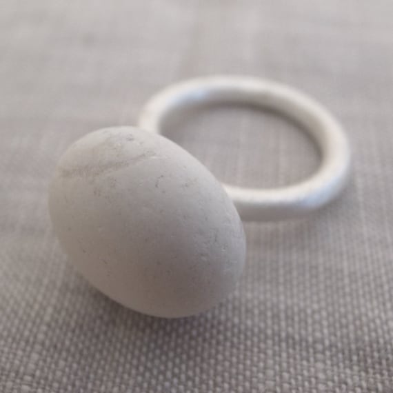 small white beach rock ring - sterling round 8-gauge band