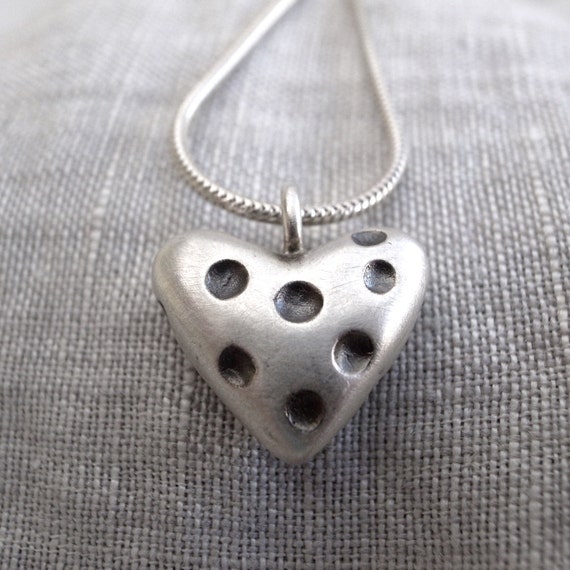 polka dot heart pendant - sterling silver