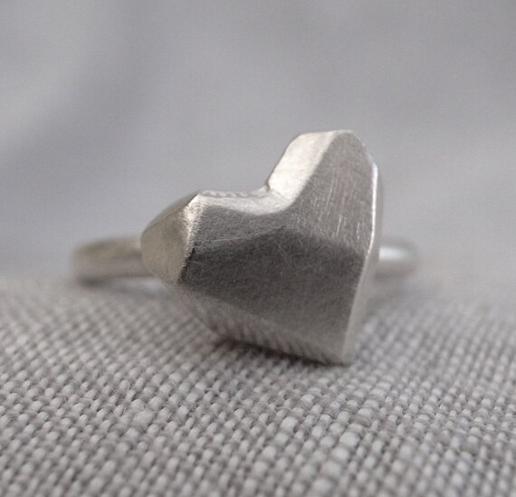 heart stack ring - faceted heart
