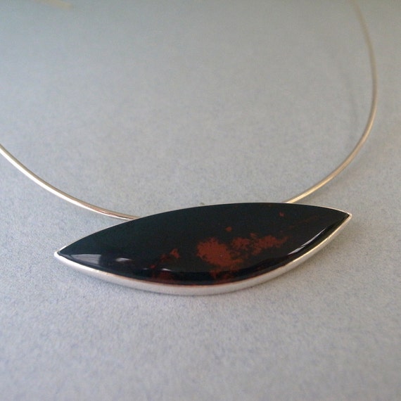 bloodstone leaf pendant - sterling silver