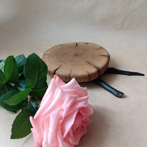Rustic Oak Wood Slice Stand: Handmade Branch Leg Display