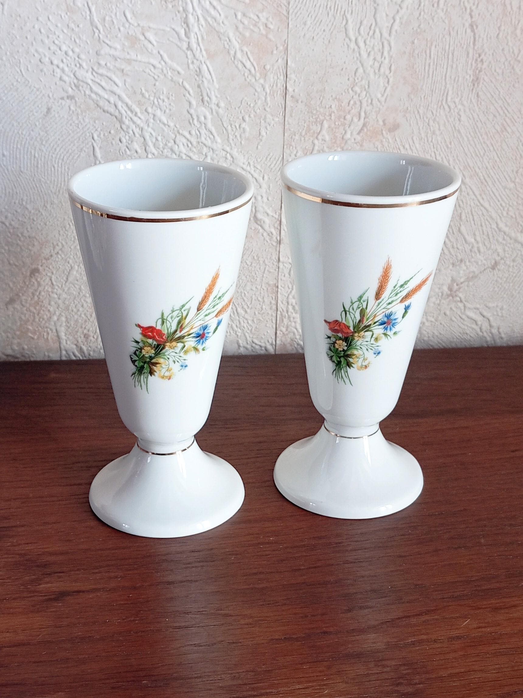 Lot De 4 Mazagrans Anciens En Porcelaine - Décor Fleurs Rétro - Vintage - Occasion