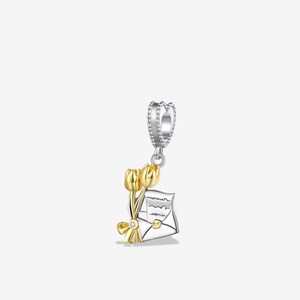 Dije de tulipán con carta de amor en plata de ley, colgante con forma de sobre de flor amarilla, regalo romántico de primavera, compatible con Pandora.
