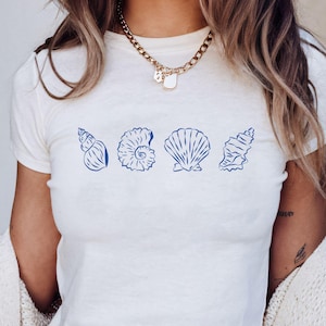 Seashell Baby Tee | Fisherman Aesthetic Tee, Coastal Grandma Style, Mermaidcore Shirt, Beach Outfit, Trendy Summer Baby Tee