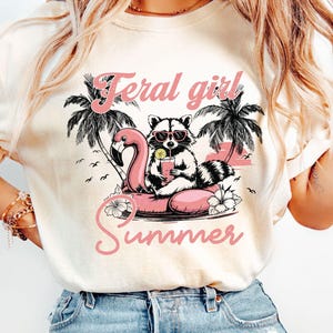 Feral Girl Summer Raccoon Shirt, Funny Meme Raccoon T-Shirt, Retro Raccoon Summer Beach Shirt, Raccoon Crewneck, Feral Girl Summer Outfit