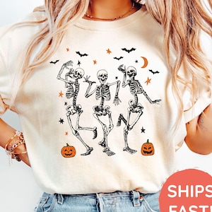 Comfort Colors® Dancing Skeleton Shirt, Halloween Shirt, Pumpkin Shirt, Retro Halloween Shirt