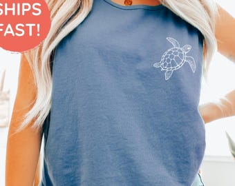 Comfort Colors Sea Turtle Tank Top | Beachy Summer Graphic Tee