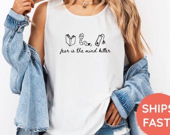 Comfort Colors Funny Worm Tank Top, Fear Is The Mind Killer Shirt, Motivational Shirt, Book Lover Gift,Bookworm T-Shirt,Mental Health Shirt