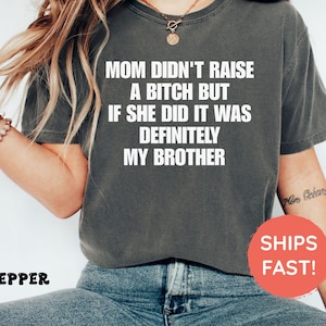 Retro Comfort Mom Didn&#39;t Raise A Bitch But If She Did It Was Definitely My Brother Shirt, Funny Sibling Tshirts, Mom Memes Sarcastic Shirt