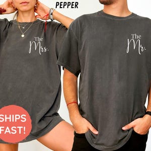 Custom Mr & Mrs Comfort Colors® T-shirt, Personalized Wifey And Hubby Shirt, Wedding Party Outfit, Honeymoon Clothing, Bride Groom Tee Gifts