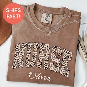 Comfort Colors® Leopard Nurse Shirt, Nurse T-Shirt, RN Shirt, Nursing School Shirt, Registered Nurse Shirt, Nurse Gift