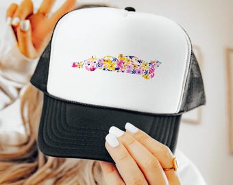 Floral F1 Car Hat, Formula 1 F1 Cap For Her, Formula One Gift, Cute Formula 1 Racing Outfit, F1 Fan Lover Trucker Hat, F1 Merch For Women