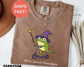 Comfort Colors® Off to Commit Shenanigans Shirt, Funny Frog Shirt, Cottagecore Frog Shirt, Wizard Frog Gift, Vintage Whimsical Aesthetic