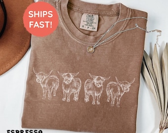 Highland Cow Shirt, Farm Animal T-shirt, Western Crewneck Tee, Highland Cow Gifts, Cow Unisex Shirt, Highland Cow Crewneck