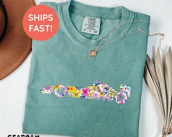 Floral F1 Car T-Shirt, Formula 1 F1 Shirt For Her, Formula One Gift, Cute Formula 1 Racing Outfit, F1 Fan Lover Tee, F1 Merch For Women