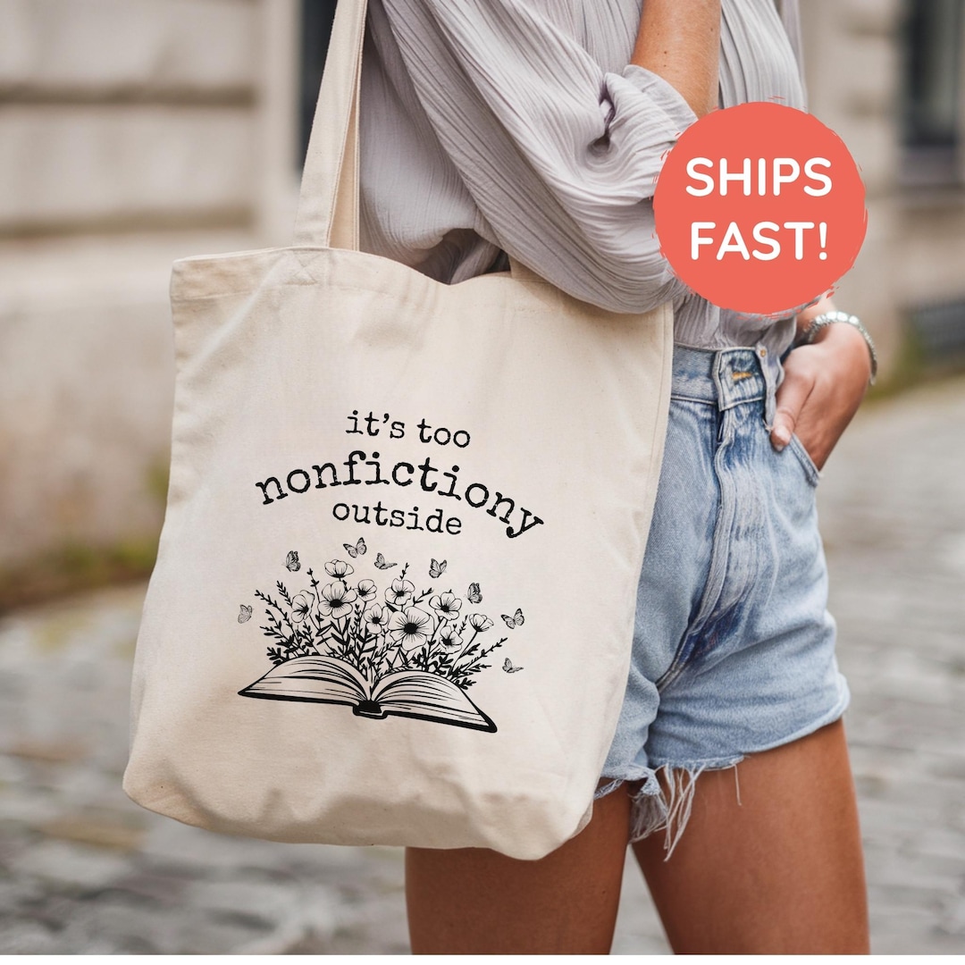 Booktrovert Floral Tote Bag, It's Too Nonfictiony Outside Tote, Retro ...
