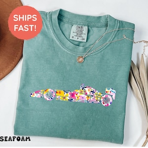 Floral F1 Car T-Shirt, Formula 1 F1 Shirt For Her, Formula One Gift, Cute Formula 1 Racing Outfit, F1 Fan Lover Tee, F1 Merch For Women