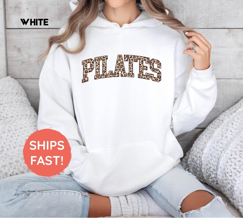 Pilates Leopardenmuster Sweatshirt | Pilates Hoodie | Pilates Instruktor Pullover | Pilates Geschenk | Fitness Geschenke | Trainings-Sweatshirt White