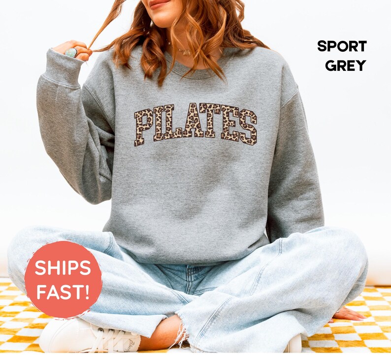 Pilates Leopardenmuster Sweatshirt | Pilates Hoodie | Pilates Instruktor Pullover | Pilates Geschenk | Fitness Geschenke | Trainings-Sweatshirt Sport Grey