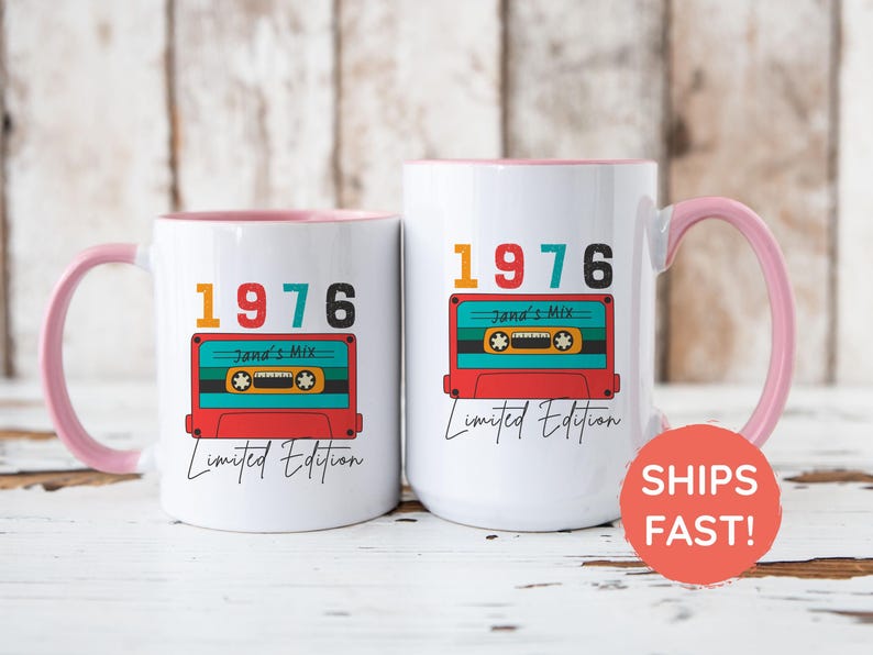 50th Birthday Mug, Vintage 1976 Mug, 50th Birthday Gift For Women, 50th Birthday Gift For Men, 50th Birthday Friend, 50th Birthday Gift Idea Pink