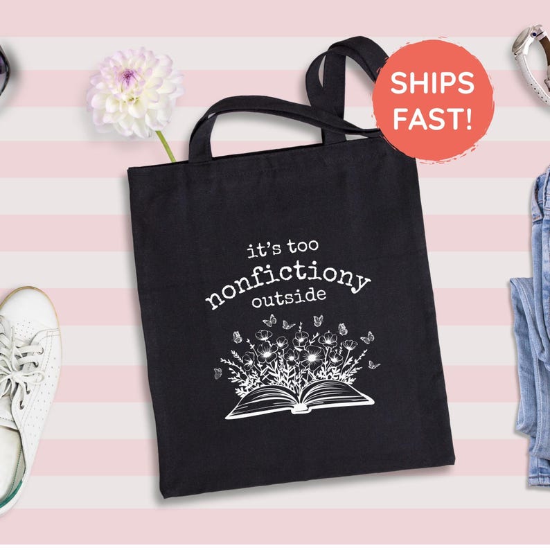 Booktrovert Floral Tote Bag, It's Too Nonfictiony Outside Tote, Retro ...