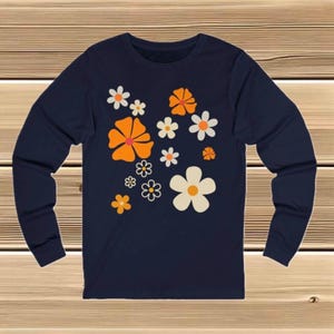 Retro Floral Long Sleeve Tee Vintage Flower Boho Flower Gift for Her Festival Outfit Eco-Friendly Fashion Groovy Shirt For Women