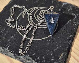 D4 Crystal Dice Necklace-Galaxy Blue Resin Pendant-Handcrafted Sharp Edge TTRPG Jewelry-Dungeons and Dragons Gift for Her/Him-Witchy Amulet