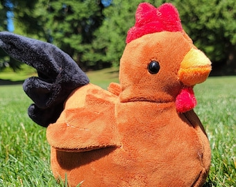Round Rooster Chicken Plush, Cute Chicken Custom Color Stuffie, HandMade in USA