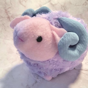 Adorable Round Ram Plush, Fluffy Sheep Horned Stuffie, Spiral Horned Custom Color Plushie, HandMade in USA