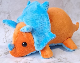 Handmade Triceratops Plush, Custom Color Trike Stuffie, 11 inch