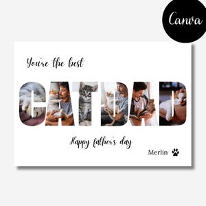 Carte photo collage pour le meilleur des Papa Chat, Cadeau unique à personnaliser sur Canva, téléchargement numérique