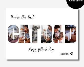Tarjeta con collage de fotos con lo mejor de Papa Cat, personalizable en Canva, descarga digital.