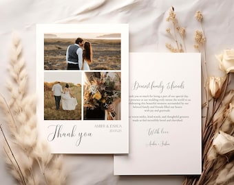 Plantilla de tarjeta de agradecimiento de boda personalizada / Tarjeta de collage de fotos de agradecimiento de boda / Tarjeta imprimible para personalizar en Canva