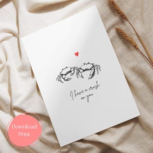 Valentine's Day Card "I have a crush on you" with crabs, printable PDF