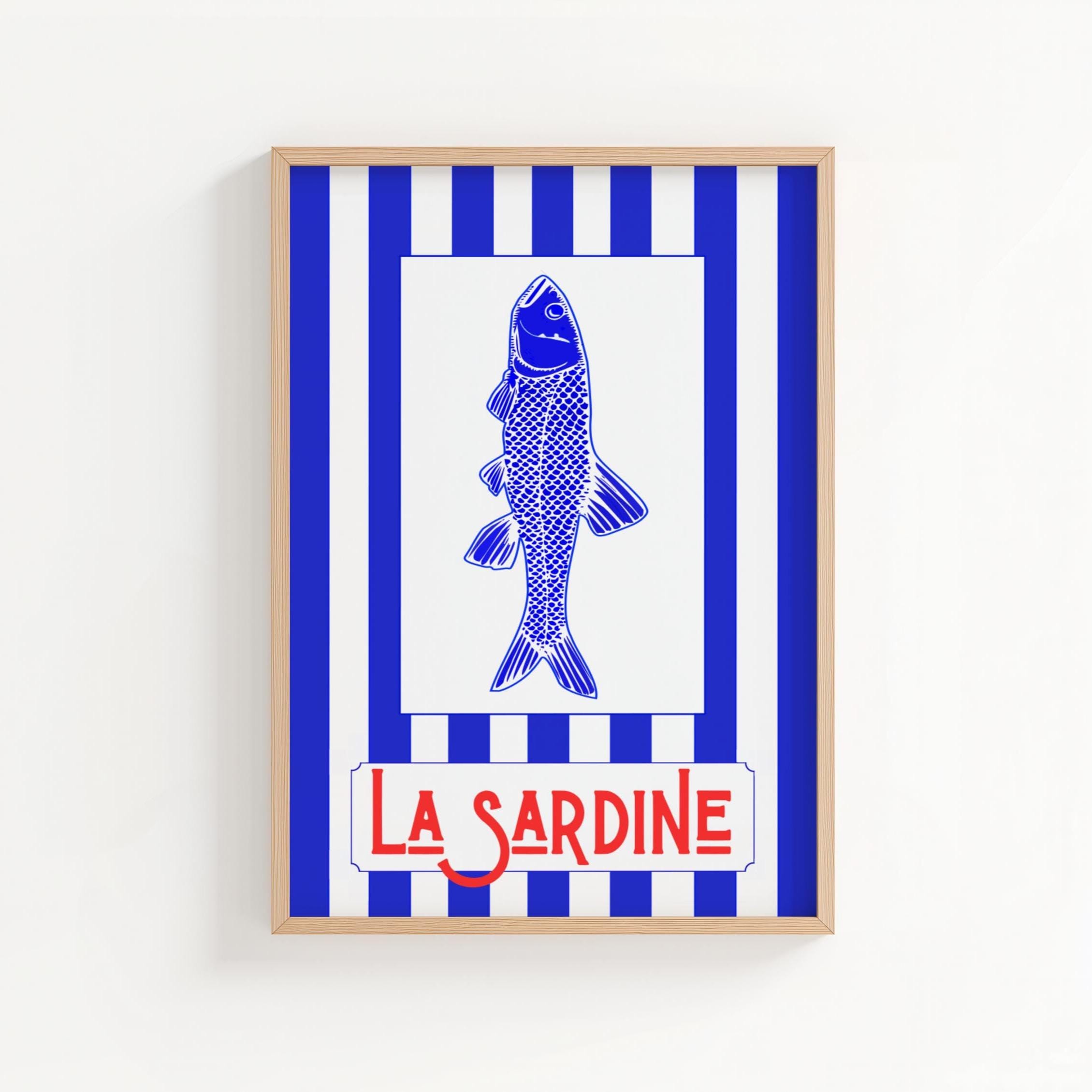 Nautical Wall Art Print The Sardine Printable - Vintage Retro Stripe Poster, Summer Coastal Vibes, Beach Poster
