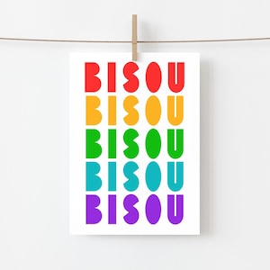 Carte de vœux Gay Bisou Bisou - Carte graphique tendance minimaliste lgbtq à imprimer