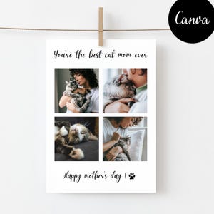 Carte photo meilleure Maman Chat personnalisée / Photo collage fête des mères / Carte de vœux modifiable sur Canva à imprimer