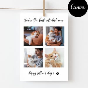 Photo collage papa chat personnalisé fête des pères ou anniversaire / Carte de vœux modifiable à imprimer