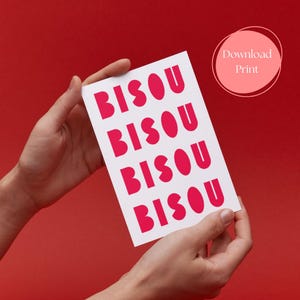 Carte Bisou Bisou Saint-Valentin - Carte graphique tendance à imprimer A6
