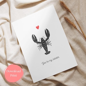 Carte Saint-Valentin "You're my lobster" numérique, disponible en deux formats.