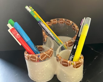 Handmade Football Resin Pen & Pencil Holder: Sports Desk Organizer