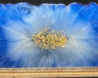 Handmade Resin Serving Tray: Geode Art, Metallic Handles