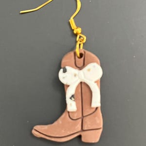 Cowgirl Boot Earring with Bow – Handmade Western Charm Polymer Clay Jewelry