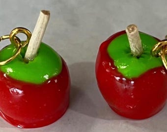 Candy Apple Earrings Polymer Clay – Red Glossy Fair Food Jewelry – Fall Handmade Accessories