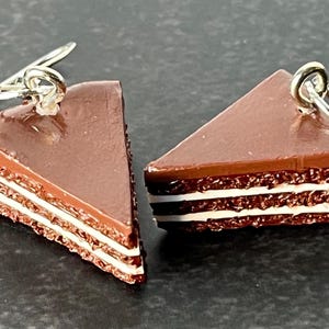 Mini Chocolate Cake Slice Earrings – Handmade Polymer Clay Dessert Jewelry