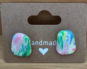 Polymer Clay Marmor Ohrstecker | Leichter minimalistischer Schmuck