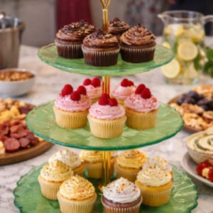 Resin Serving Tray 3 Tier Stand – Green Gold Dessert Display – Tea Party