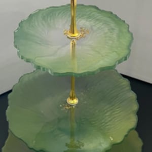 Dienblad van hars, standaard met 3 niveaus – Groengouden dessertdisplay – Tea Party